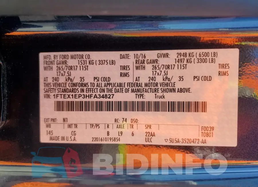 1FTEX1EP3HFA34827 Photo# 12