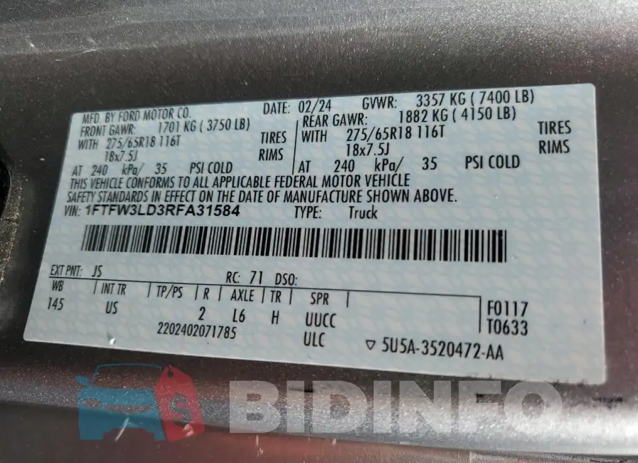 1FTFW3LD3RFA31584 Photo# 13