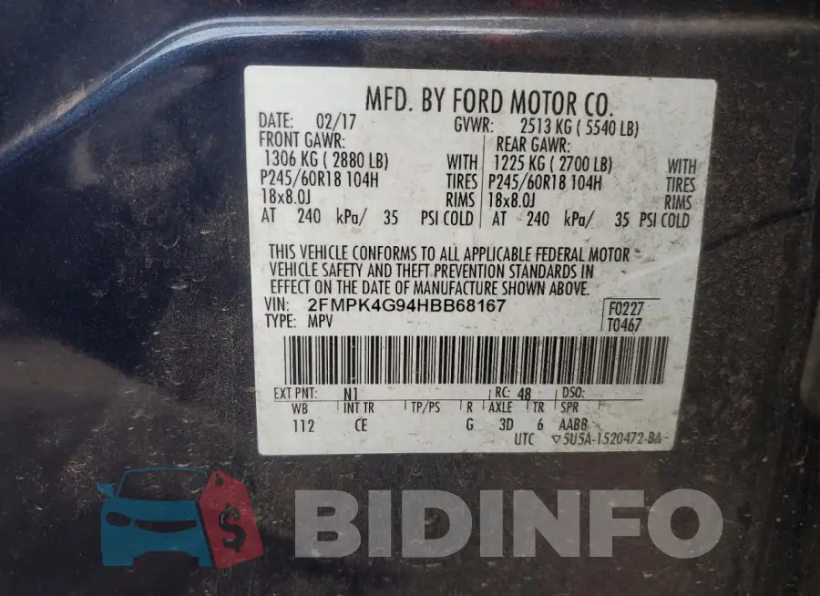 2FMPK4G94HBB68167 Photo# 12