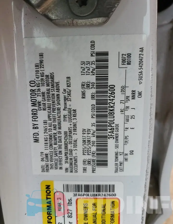 3FA6P0LU8KR242600 Photo# 12