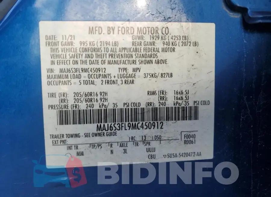 MAJ6S3FL9MC450912 Photo# 13