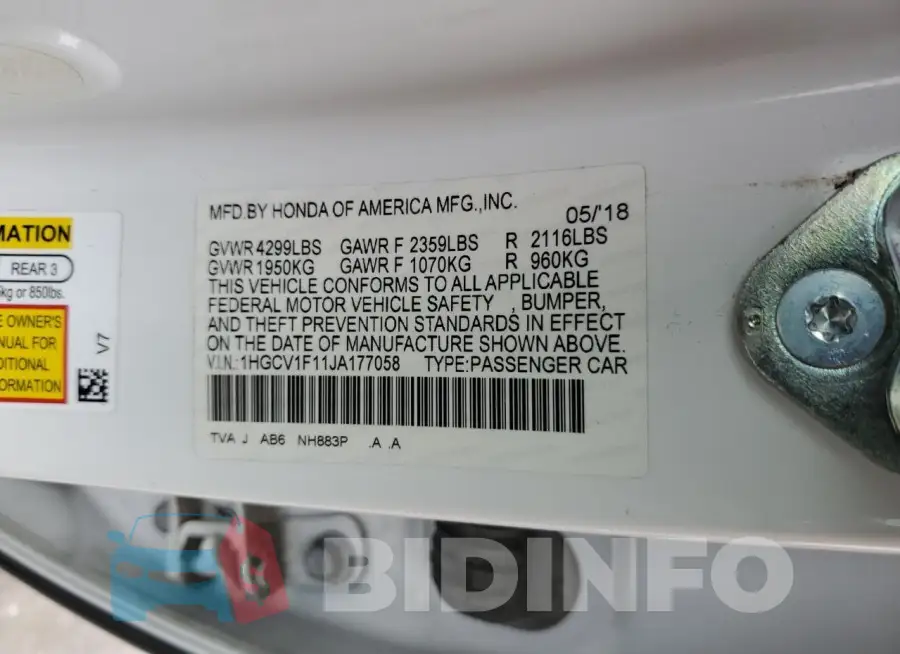 1HGCV1F11JA177058 Photo# 12