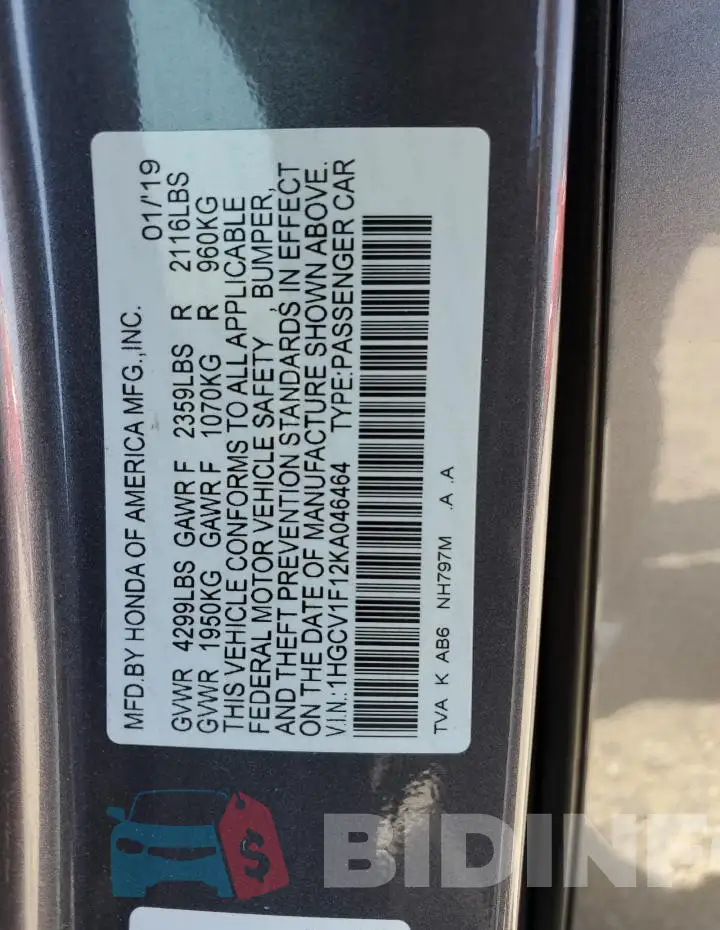 1HGCV1F12KA046464 Photo# 12