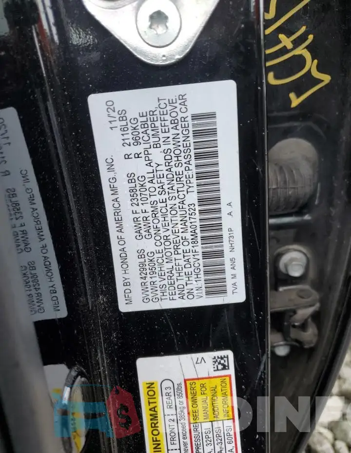 1HGCV1F18MA017523 Photo# 12