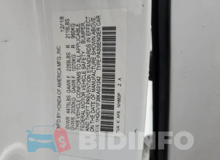 1HGCV1F36KA031242 Photo# 13