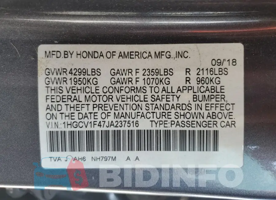 1HGCV1F47JA237516 Photo# 12