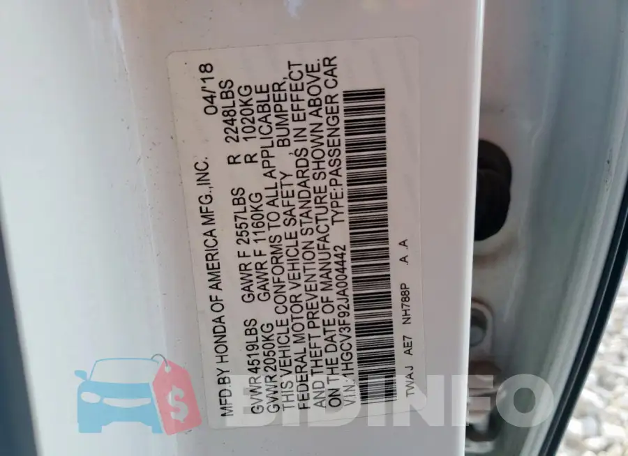 1HGCV3F92JA004442 Photo# 13