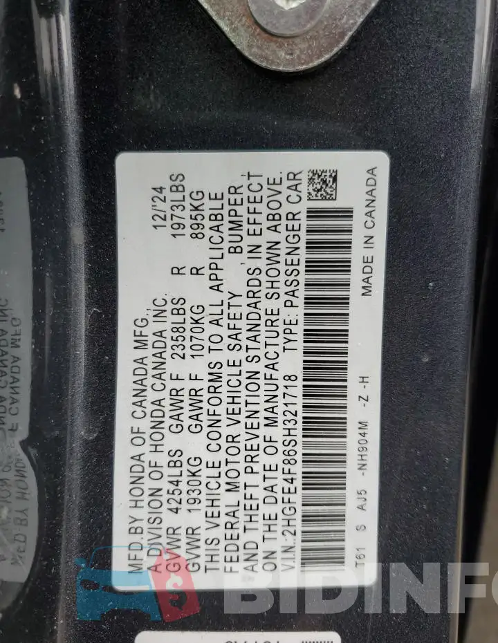 2HGFE4F86SH321718 Photo# 13
