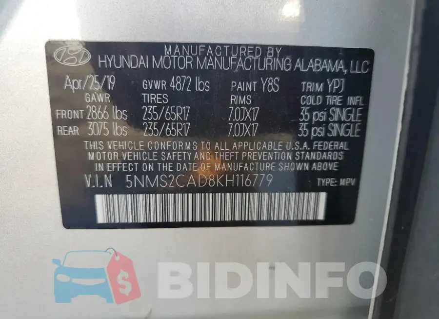 5NMS2CAD8KH116779 Photo# 13