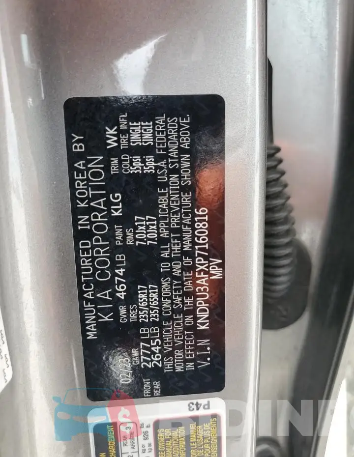 KNDPU3AFXP7160816 Photo# 13