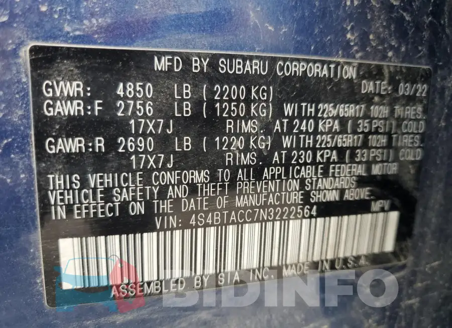 4S4BTACC7N3222564 Photo# 13