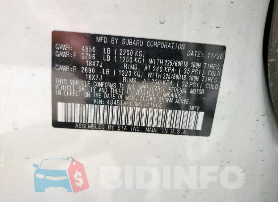 4S4BTAPC3M3141666 Photo# 14