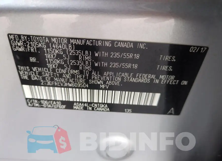 2T3DFREV3HW609504 Photo# 14