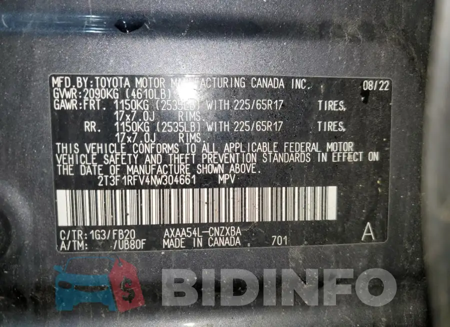 2T3F1RFV4NW304661 Photo# 14