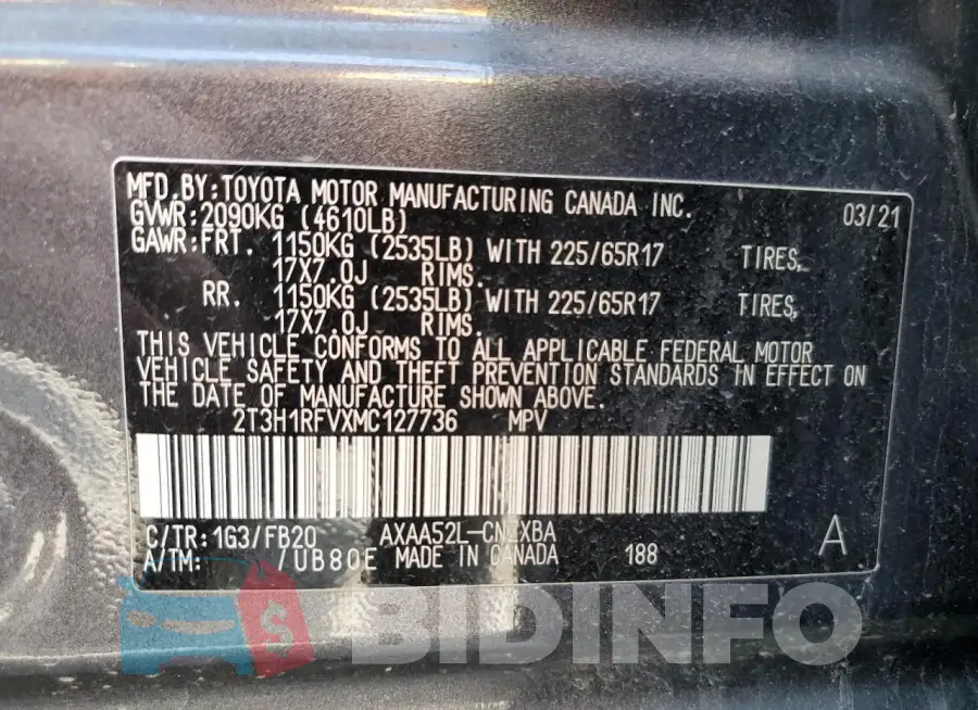 2T3H1RFVXMC127736 Photo# 13