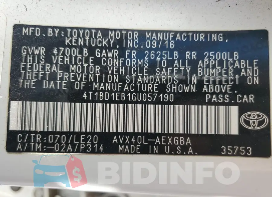 4T1BD1EB1GU057190 Photo# 12