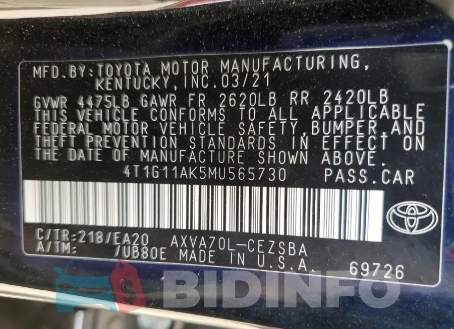 4T1G11AK5MU565730 Photo# 12