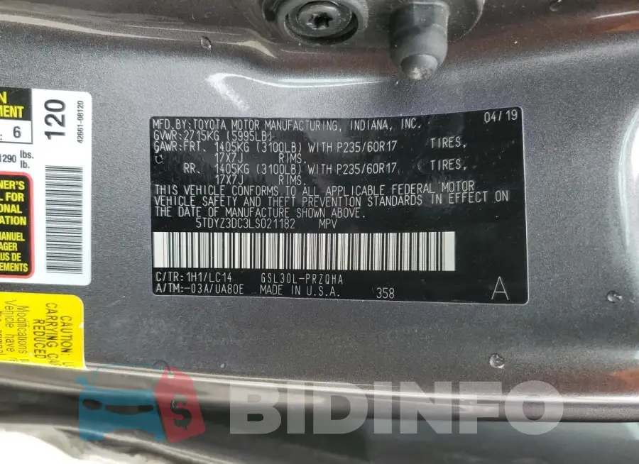5TDYZ3DC3LS021182 Photo# 14