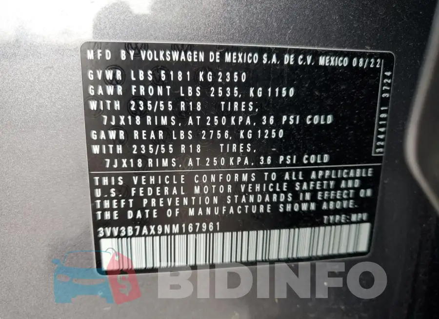 3VV3B7AX9NM167961 Photo# 13