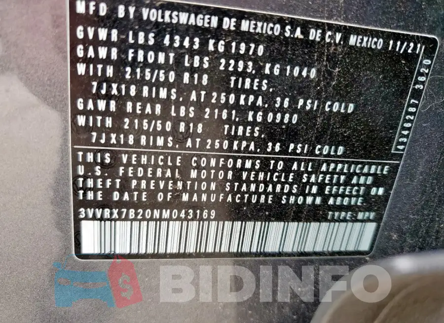 3VVRX7B20NM043169 Photo# 13