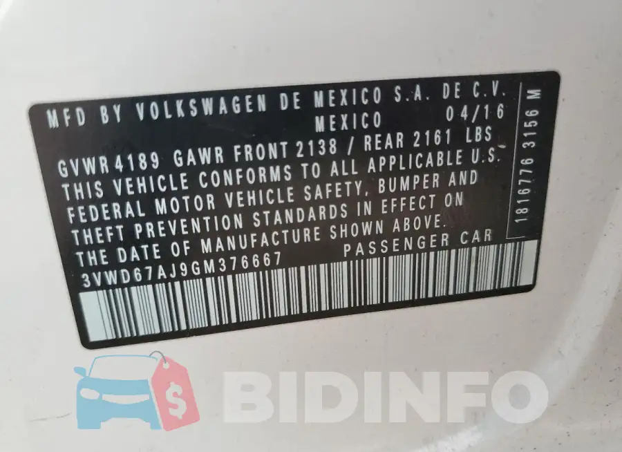 3VWD67AJ9GM376667 Photo# 12