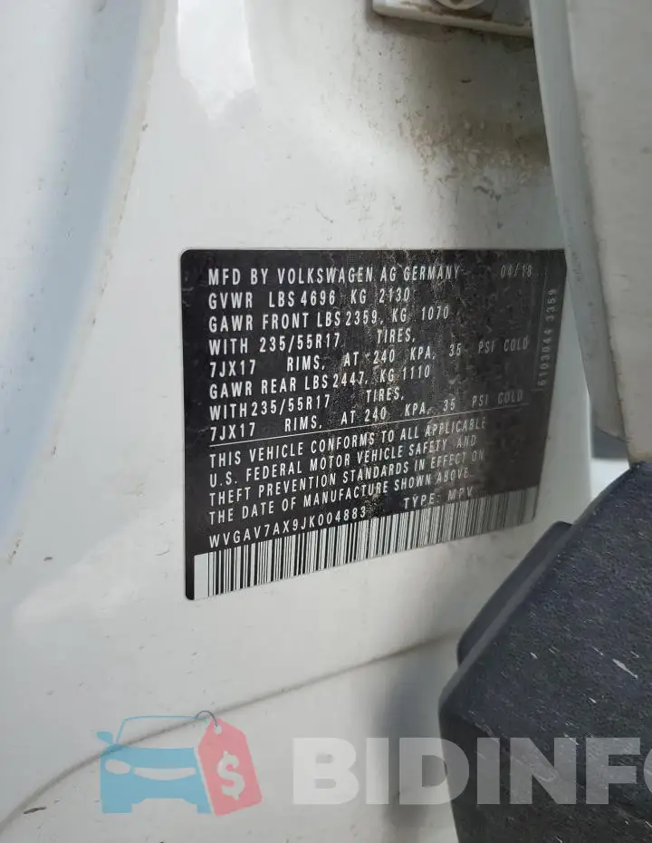 WVGAV7AX9JK004883 Photo# 13