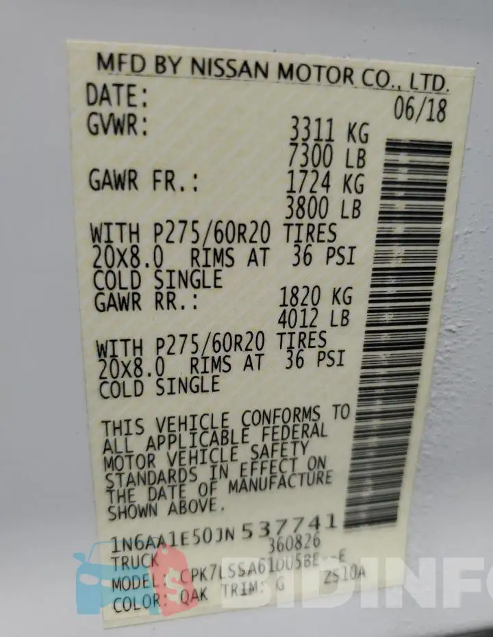 1N6AA1E50JN537741 Photo# 12