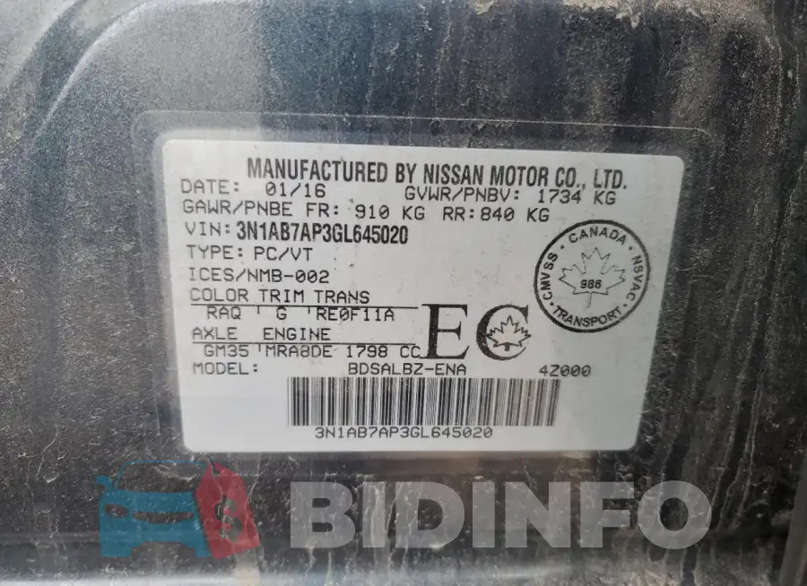 3N1AB7AP3GL645020 Photo# 12