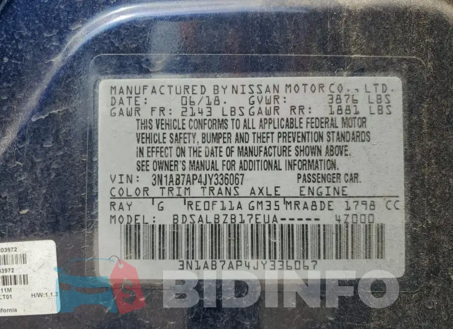 3N1AB7AP4JY336067 Photo# 12