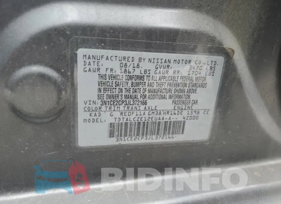 3N1CE2CP3JL372166 Photo# 14