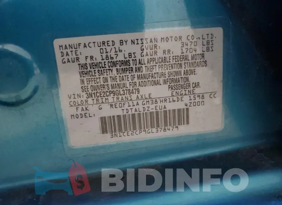 3N1CE2CP9GL378479 Photo# 12