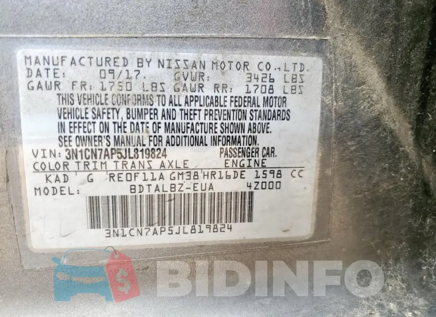 3N1CN7AP5JL819824 Photo# 12