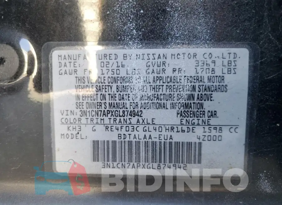 3N1CN7APXGL874942 Photo# 12