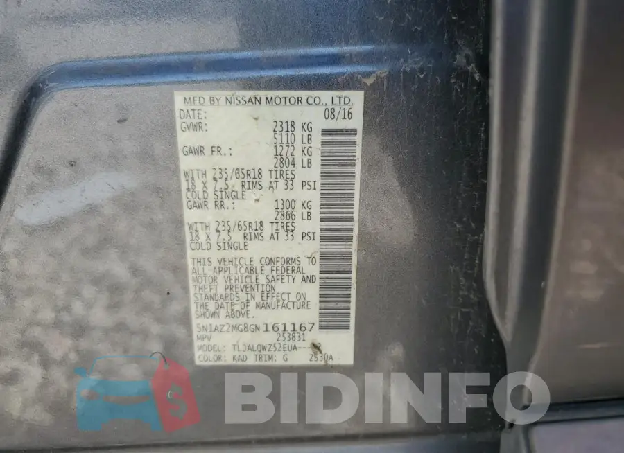 5N1AZ2MG8GN161167 Photo# 13