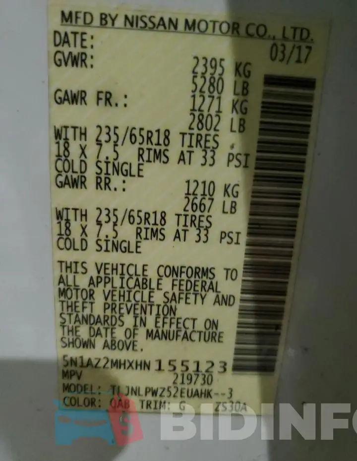 5N1AZ2MHXHN155123 Photo# 13