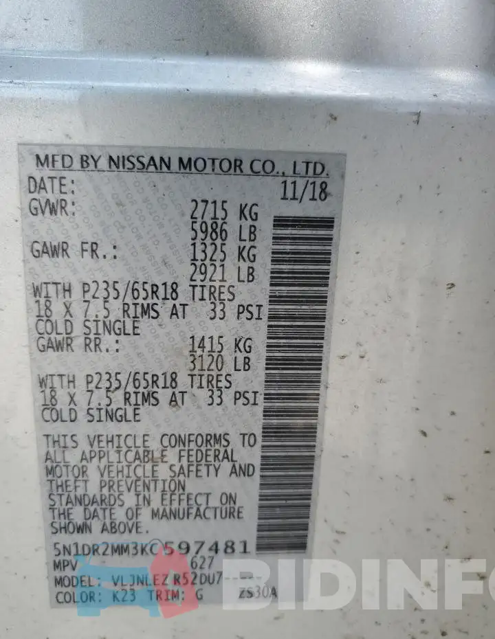5N1DR2MM3KC597481 Photo# 14