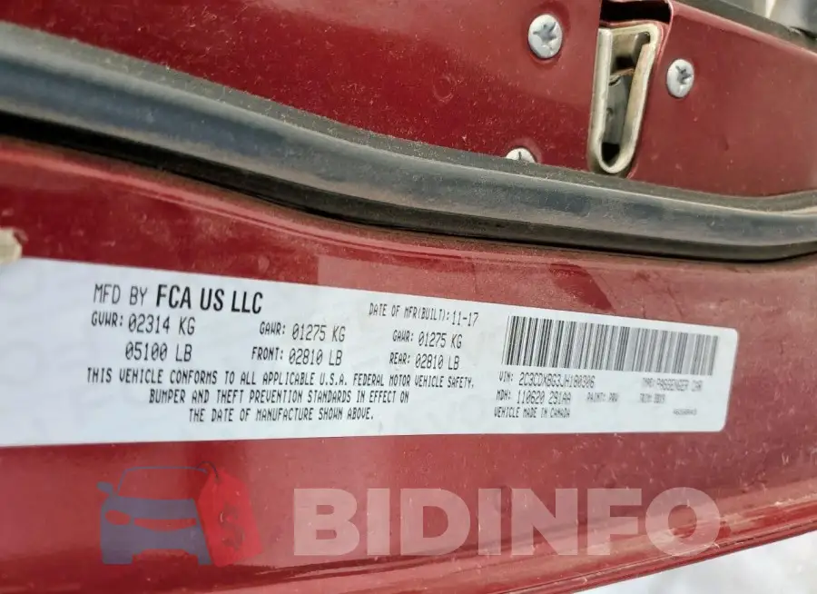 2C3CDXBG3JH180306 Photo# 12