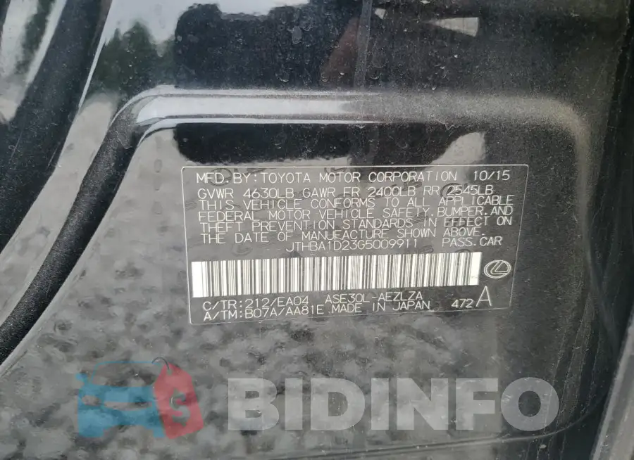 JTHBA1D23G5009911 Photo# 12