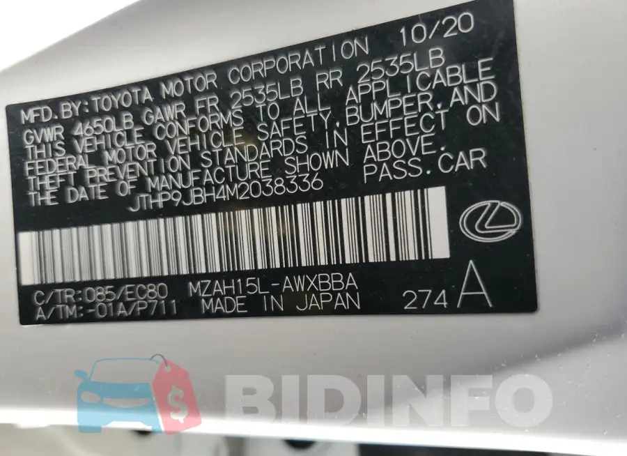 JTHP9JBH4M2038336 Photo# 13