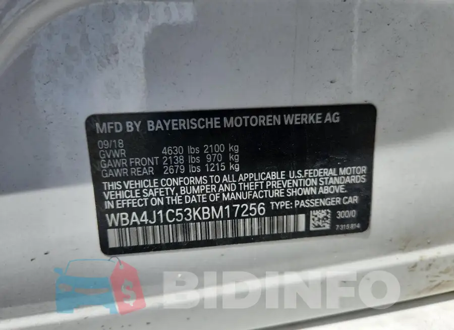 WBA4J1C53KBM17256 Photo# 13