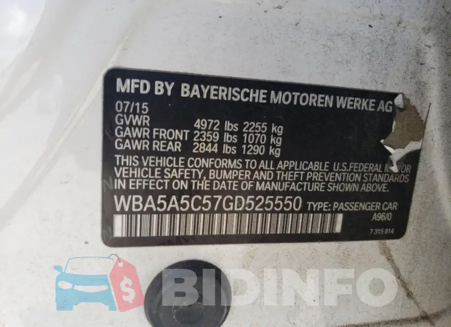 WBA5A5C57GD525550 Photo# 12