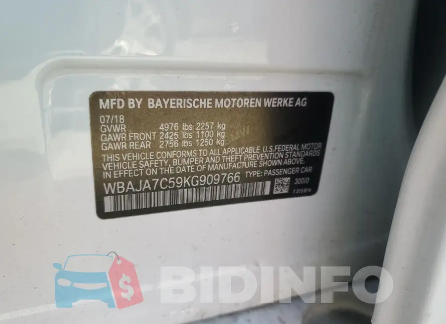 WBAJA7C59KG909766 Photo# 12
