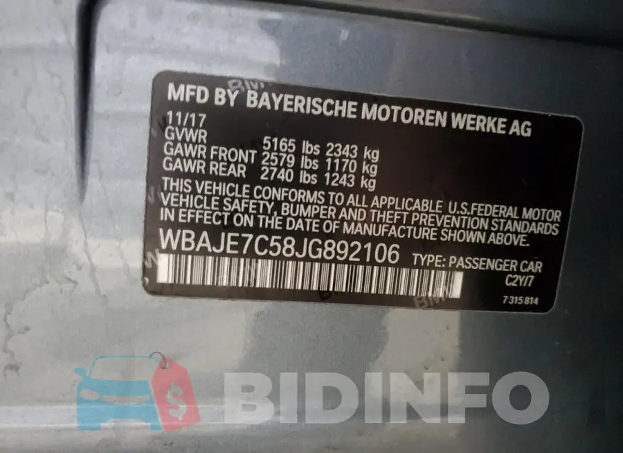 WBAJE7C58JG892106 Photo# 12