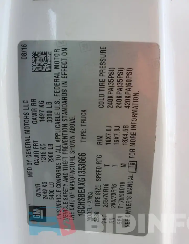 1GCHSBEAXG1353666 Photo# 12