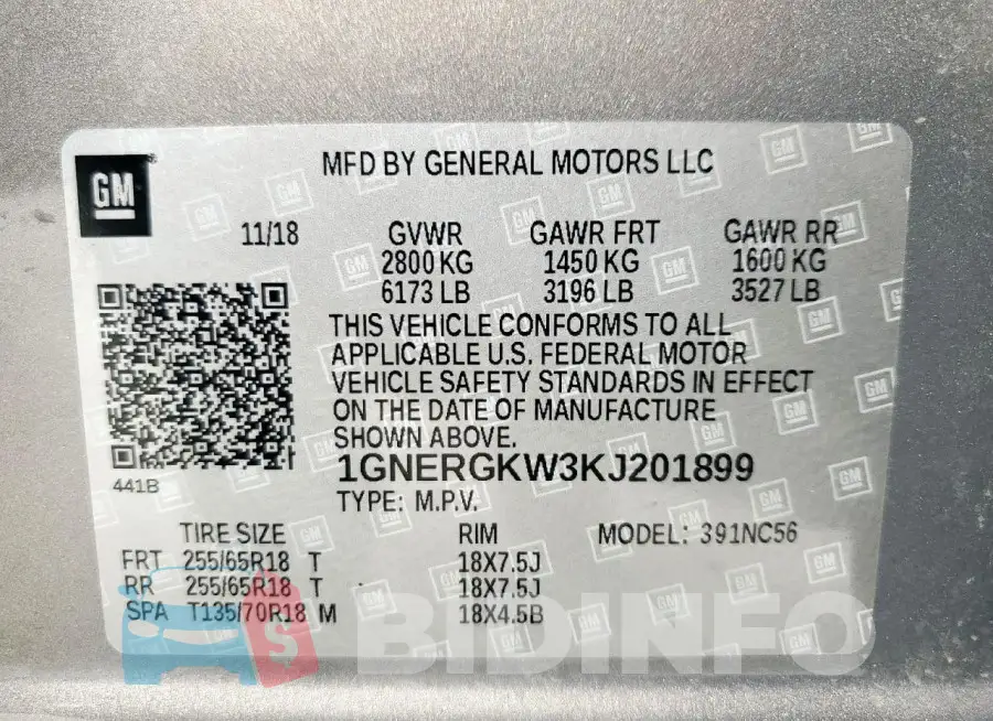 1GNERGKW3KJ201899 Photo# 14