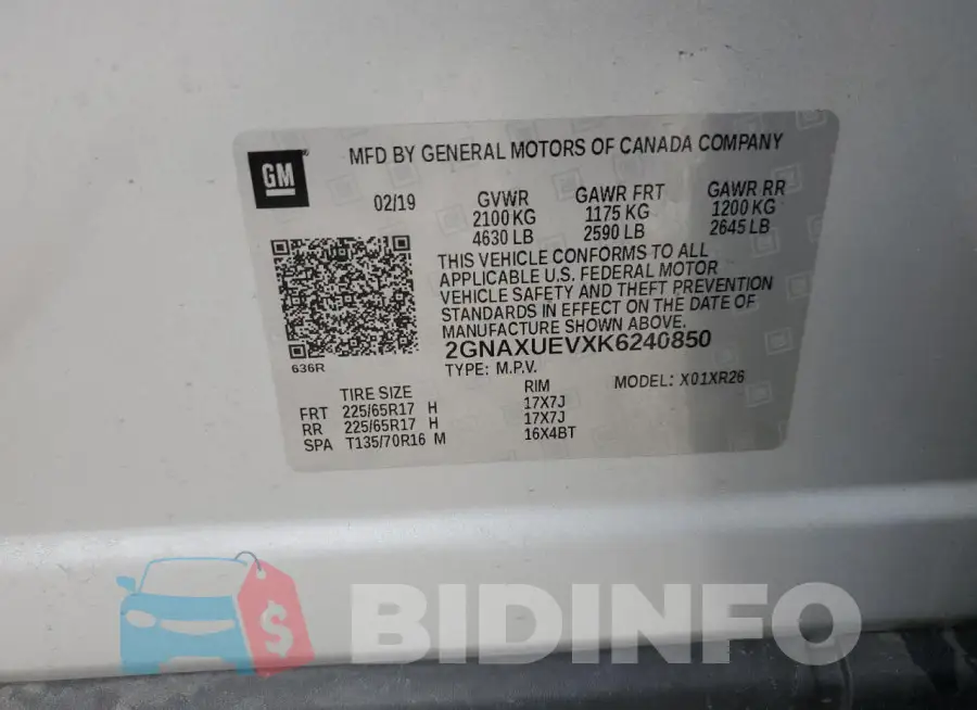 2GNAXUEVXK6240850 Photo# 13
