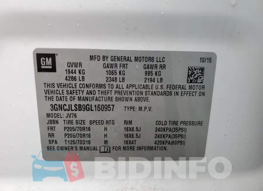 3GNCJLSB9GL160957 Photo# 14