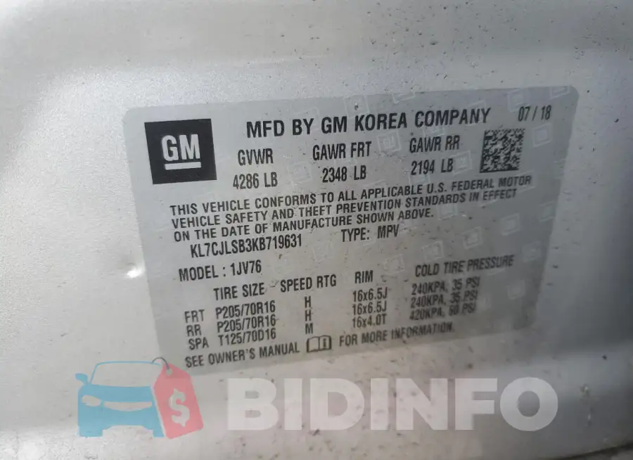 KL7CJLSB3KB719631 Photo# 13