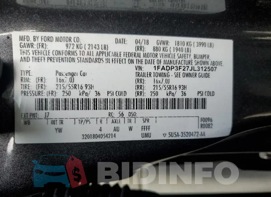1FADP3F27JL312507 Photo# 13