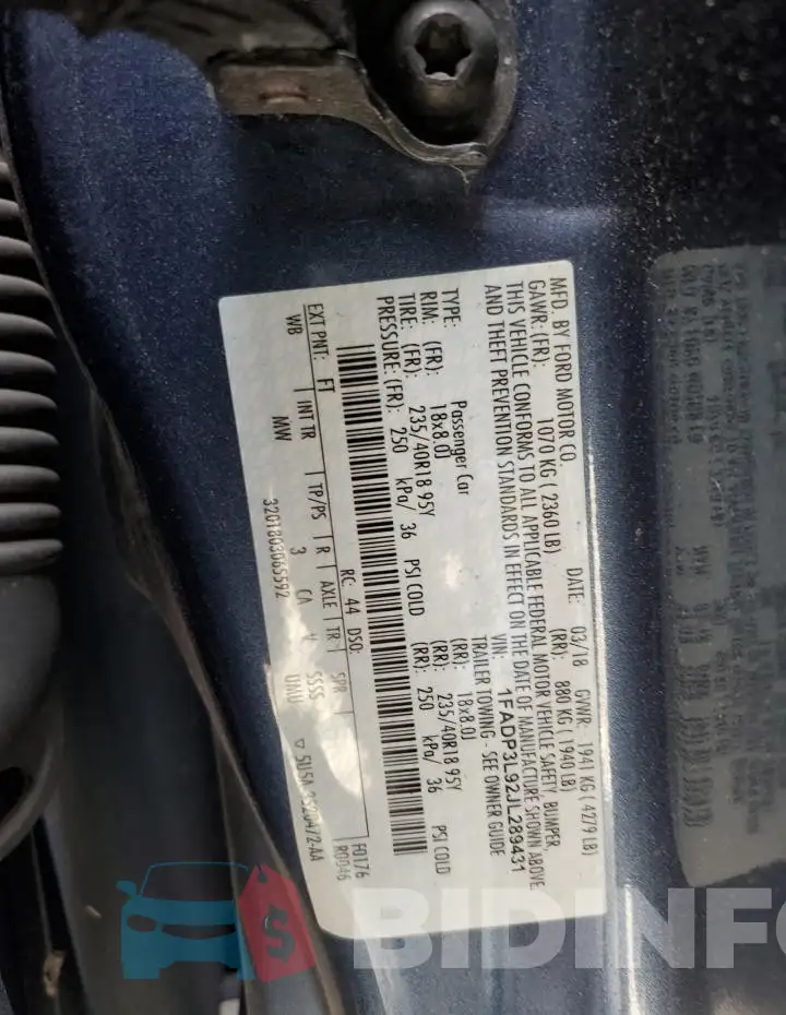 1FADP3L92JL289431 Photo# 12